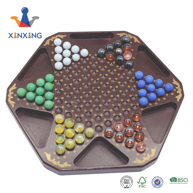 Wooden Chinese Checkers Board Game Set with 60 Colorful Glass Marbles, Classic Strategy Game for Kids, Adults, Whole Family Play