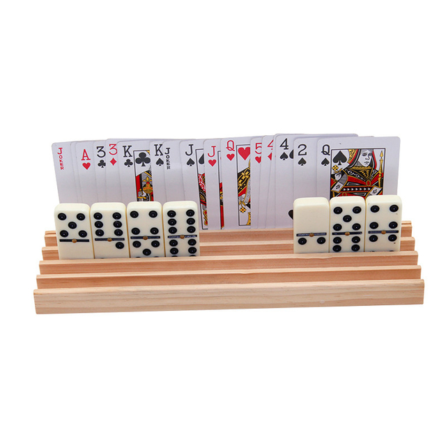 Table Playing Cards and Dominoes Holder Wooden Rack