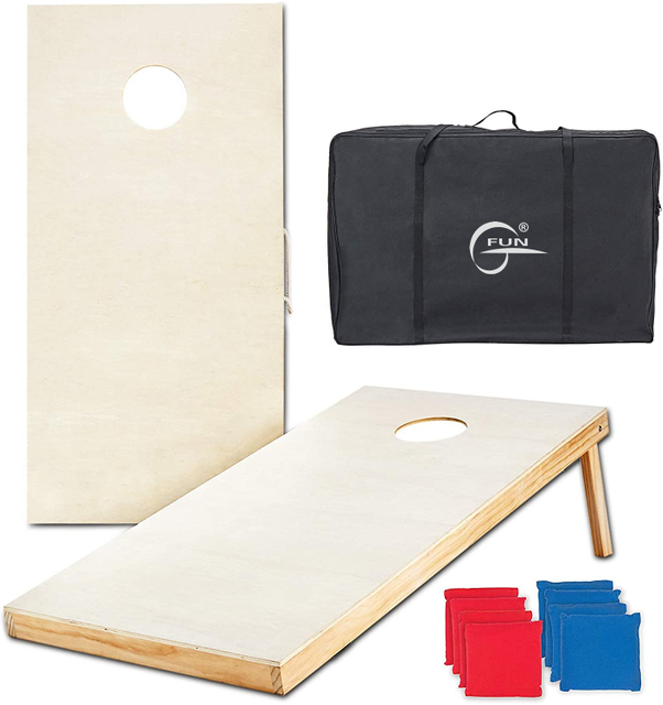 Tournament Edition Regulation Cornhole Game Set - 4’ X 2’ Wood Boards with 8 Dual Sided (Slide And Stop) Bean Bags, Natural