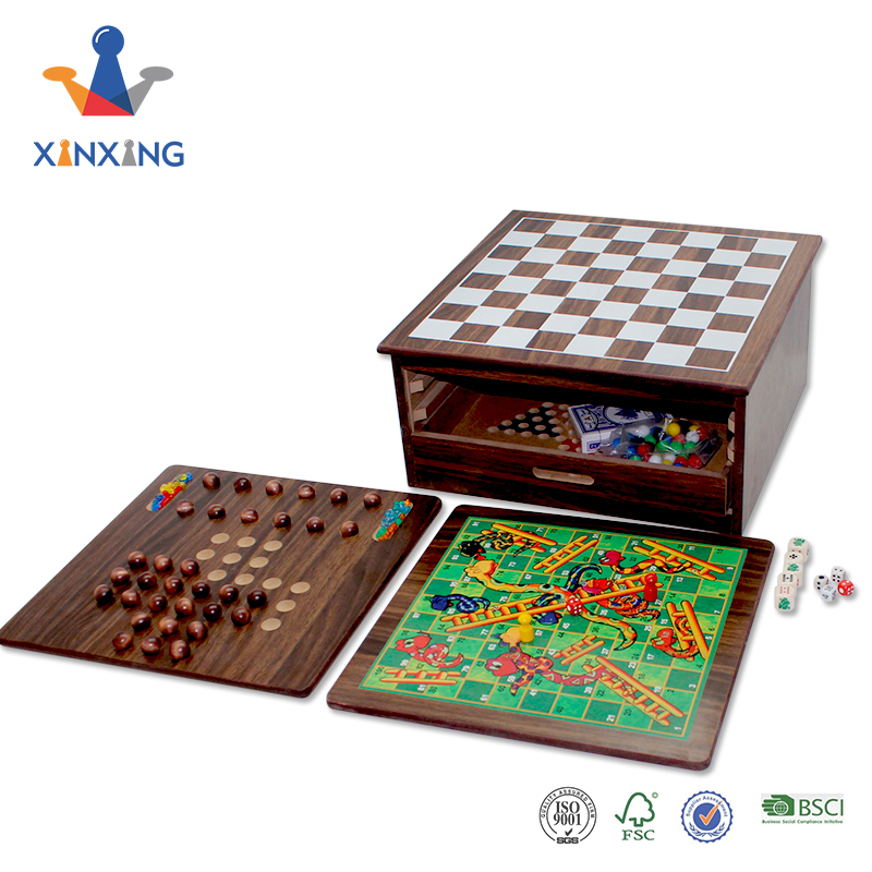 Board Game Set - Deluxe 15 in 1 Tabletop Wood-accented Game Center with Storage Drawer