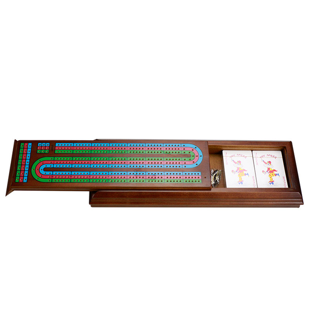 Amazon Hot Selling 2021 Wooden Tournament Cribbage Game Set 3-track Runway Board Game with 3 Color Metal Pegs