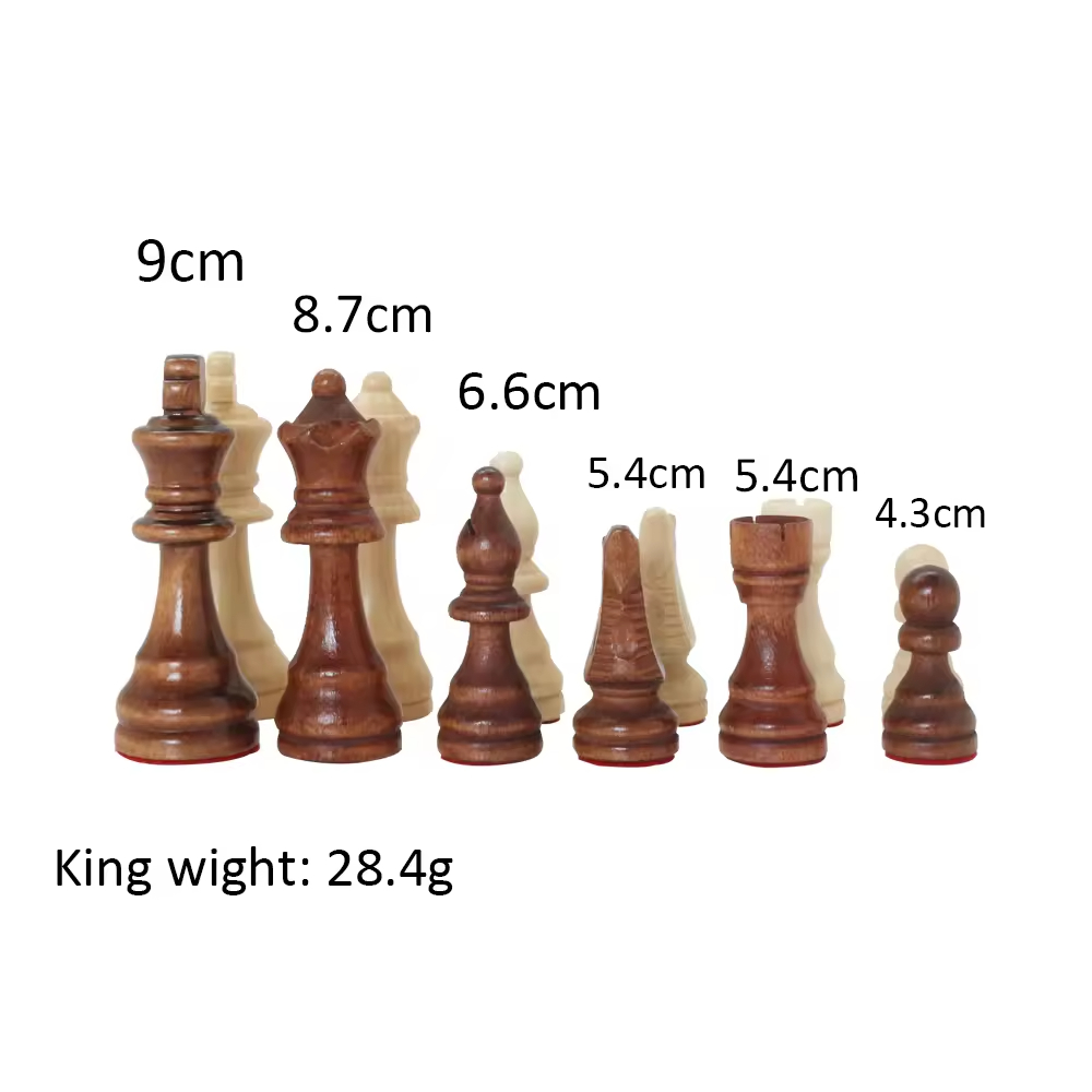 Wooden Large sized weighted chess set pieces King Height: 9cm Weight: 28.4g Factory products accept customization