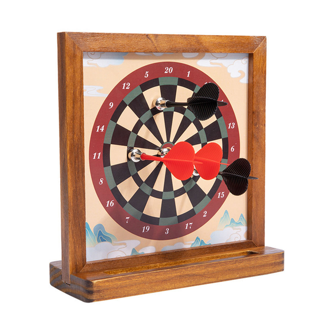 Wood Magnetic Tabletop Games Dart Tray Set.