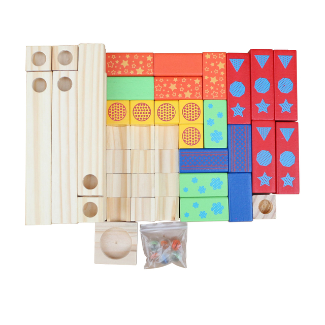 45pcs Building Blocks Educational Wooden Marble Glass Ball Track Stack Set