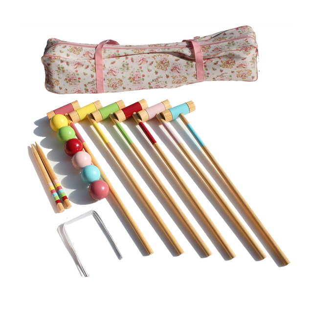  Colorful Outdoor Sports & Entertainment Wooden Croquet Set Fun Outdoor Toys