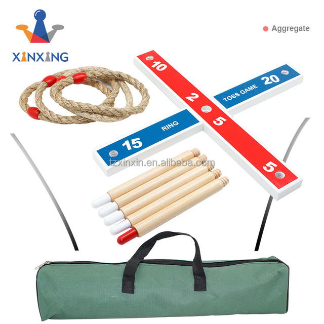 wooden Ring Toss Games For Kids and Outdoor Toys Keep Kids Active - Easy to Assemble and Includes Carry Bag with 5 rope rings。