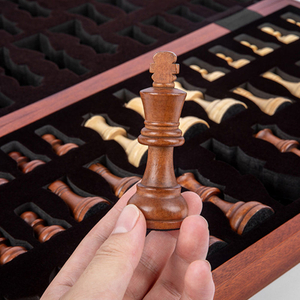 15 inch Wooden Folding Chess Checkers Set 3 inch King Height Staunton Chess Pieces 2 Extra Queens Maple