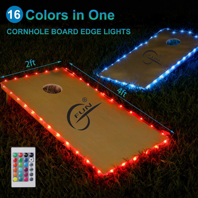 Cornhole Lights, 16 Colors Change Cornhole Board Edge Night Lights LED with Remote Control for Family Backyard Bean Bag Toss Cornhole Game, 2 Set