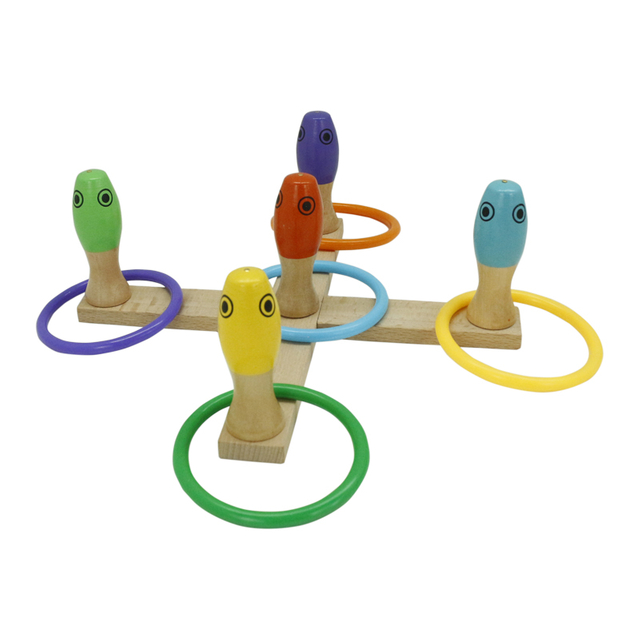 3 in 1 Ring Toss Game Wooden Fishing Game Bowling Toys Set Wood Game Set