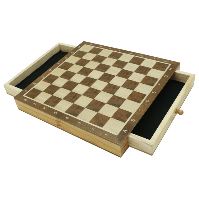 9.85" WOODEN CHESS & CHECKERS Storage Drawer 2 Extra Queen / Classic 2 in 1 Board Games