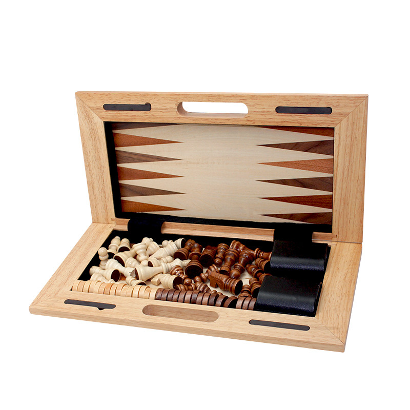 Deluxe magnetic 3-in-1 Wooden Folding Chess, Checker and Backgammon Board Game Set 