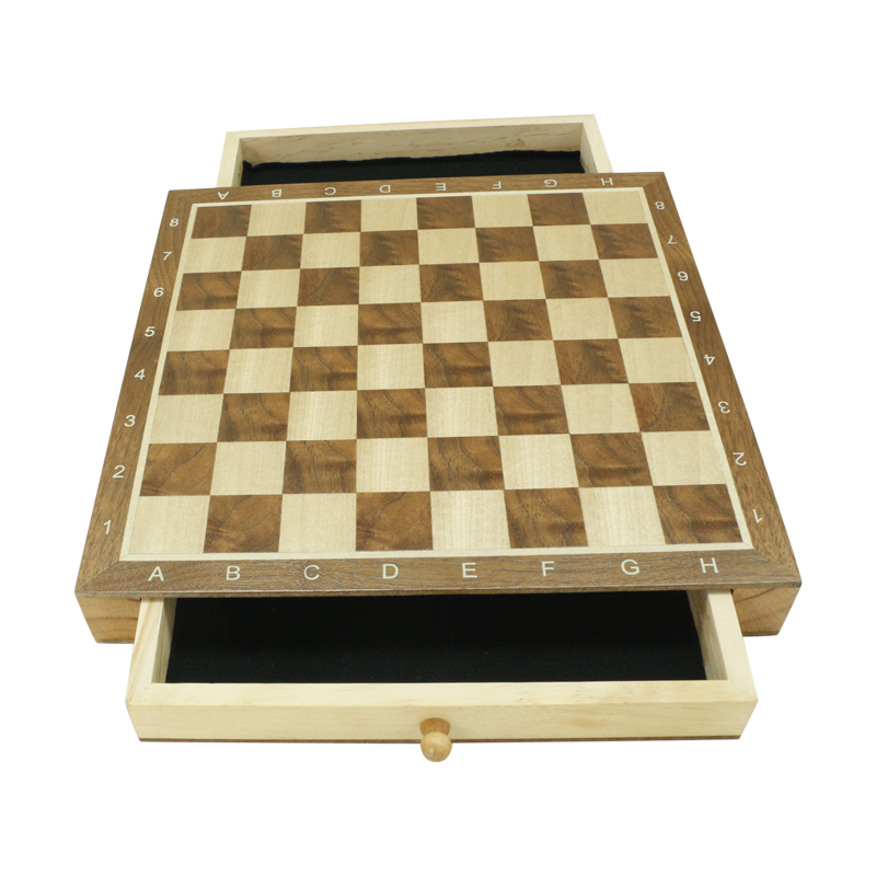 3" King Height German Knight Staunton Chess Pieces / Walnut Box W/Walnut & Maple Inlay / 2 Extra Queen / Classic 2 in 1 Board Games