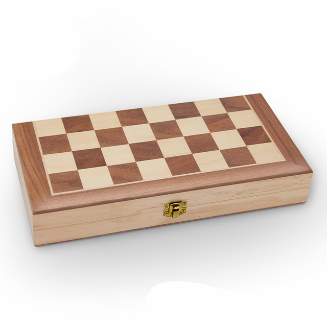 Chess 15" Wooden Chess Set with Felted Game Board Interior for Storage