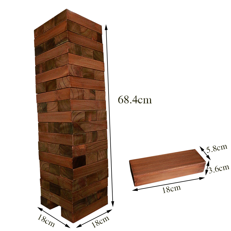 Giant Wooden Tumbling Tower (Stacks to 5+ Feet) Stained Solid Pinewood Blocks Stacking Game