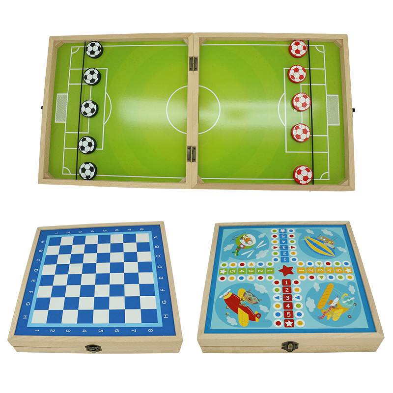 3 in 1 Fast Sling Puck Game / Chess & Ludo Wooden Multi-function Board Game Set for Adults And Kids