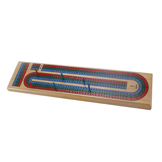 Traditional 3 Track Wooden Travel Cribbage Board Game with Colorful Plastic Pegs for Wholesale