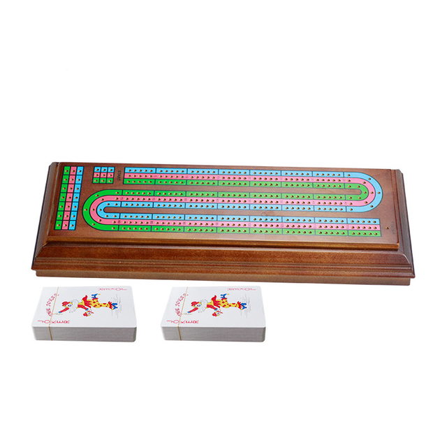 Amazon Hot Selling 2021 Wooden Tournament Cribbage Game Set 3-track Runway Board Game with 3 Color Metal Pegs