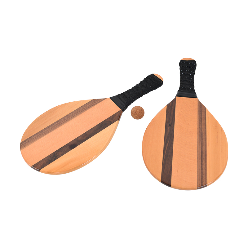  Luxury Wood Beach Paddle Ball Set - 2 Teak Wood Paddle Rackets, 2 White Beach Paddleballs, and 1 Carry Bag (White)