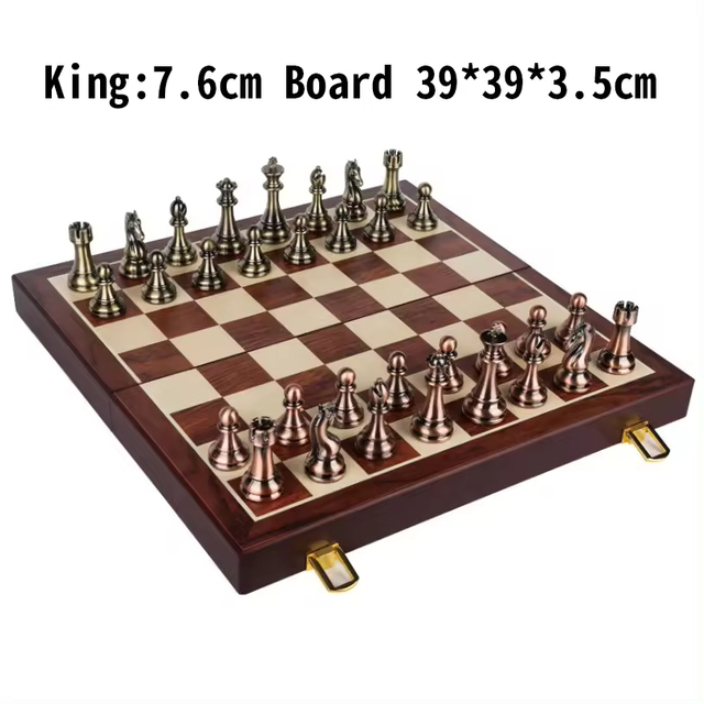 Luxury Magnetic Wooden Chess Sets Pure Copper Pieces Set Foldable Wooden Chess Set Board Handmade Portable.