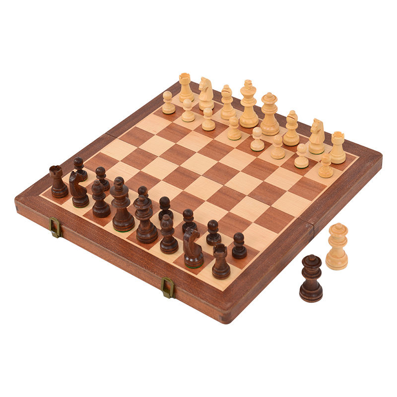 25 years Manufacturer 15" Wooden chess & Checkers SET Folding Board 3" King Height Chess Pieces Beech wood Vintage