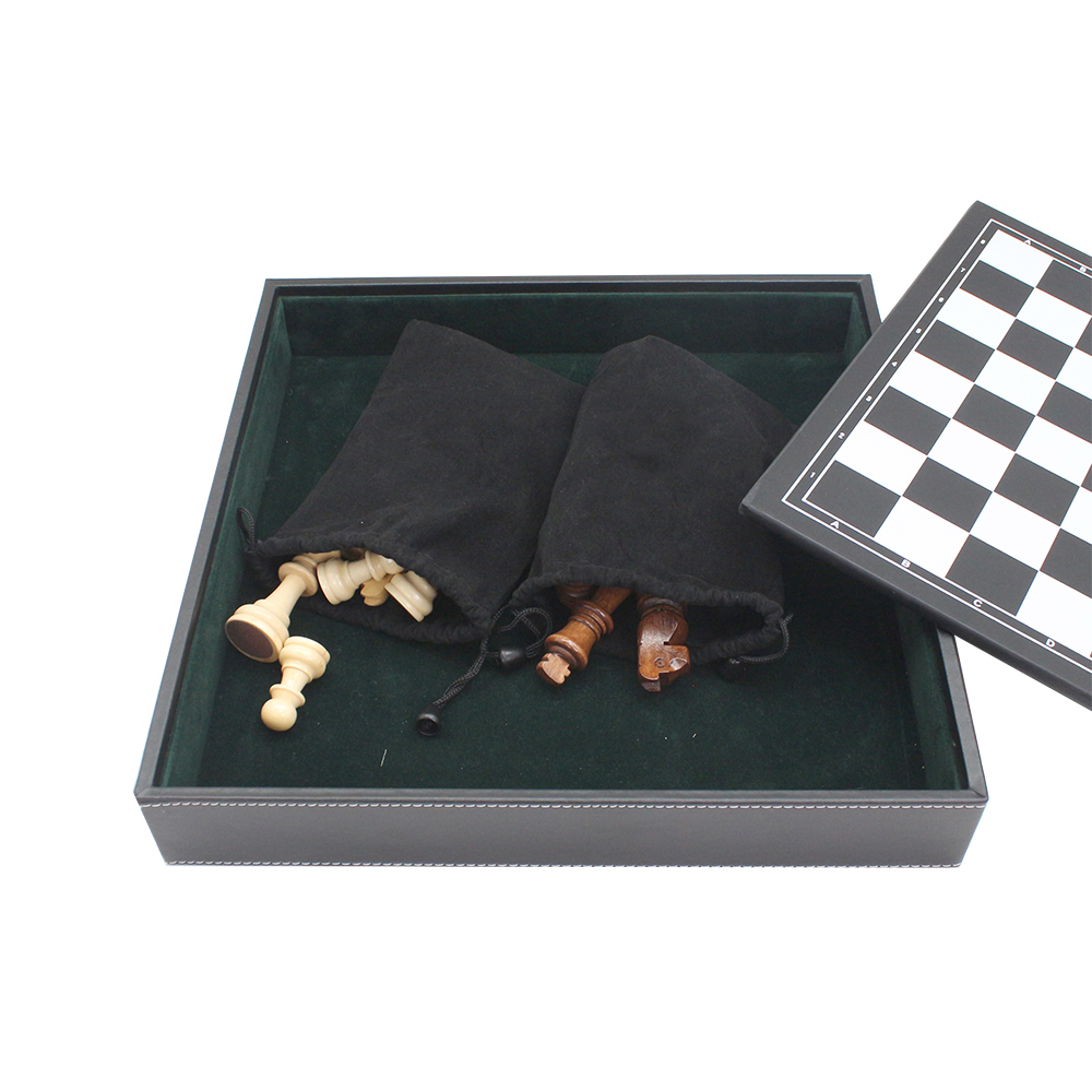 13 Inch Chess Board Game Leather Storage Box Tournament Chess Set PU Leather Case