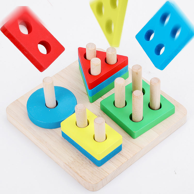 Wooden Sorting Stacking Montessori Toys Shape Color Recognition Blocks Matching Puzzle Stacker Geometric Board Early Educational