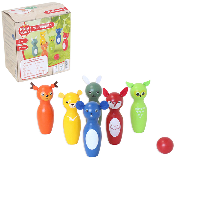 Kids Wooden Cartoon Animal Bowling Set Children Play Game Mini Bowling Ball Indoor Sports Intelligent Toys