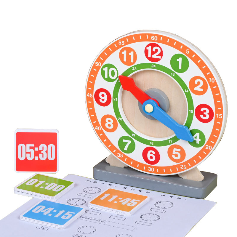 Wooden Clock Toy for Kids - Learn to Tell Time with Adjustable Hands and Number Digital Cards