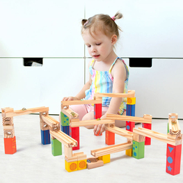 3D Wood Building Pipes Marble Run Balls Track Tiles Wooden Blocks Toys DIY Race Set OEM Customized Box Style Paper 52 PCS Color