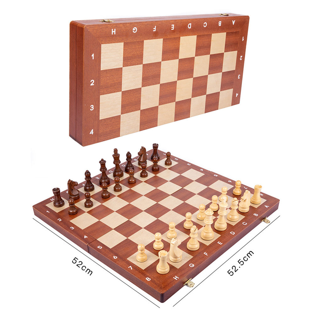 15 inch Wooden Folding Chess Checkers Set 3 inch King Height Staunton Chess Pieces 2 Extra Queens Maple