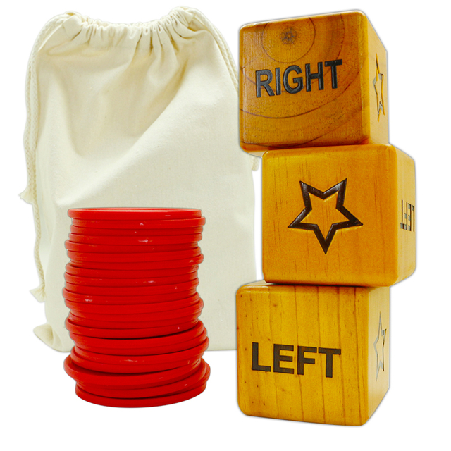 Giant Right Center Left Dice Game (All Weather) with 24 Large Chips & Carry Bag - Jumbo Wooden Lawn Game - Big Backyard Game for Family - Indoor / Outdoor