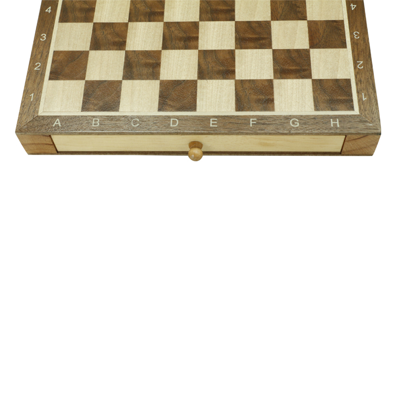 9.85" WOODEN CHESS & CHECKERS Storage Drawer 2 Extra Queen / Classic 2 in 1 Board Games