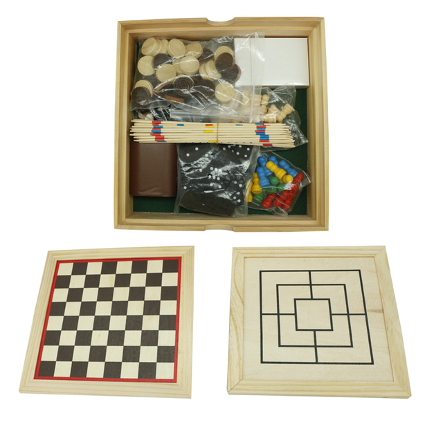 Multi-function Tabletop Wood Game Set Includes Chess set Checker Backgammon Ludo Domino Mikado etc board game
