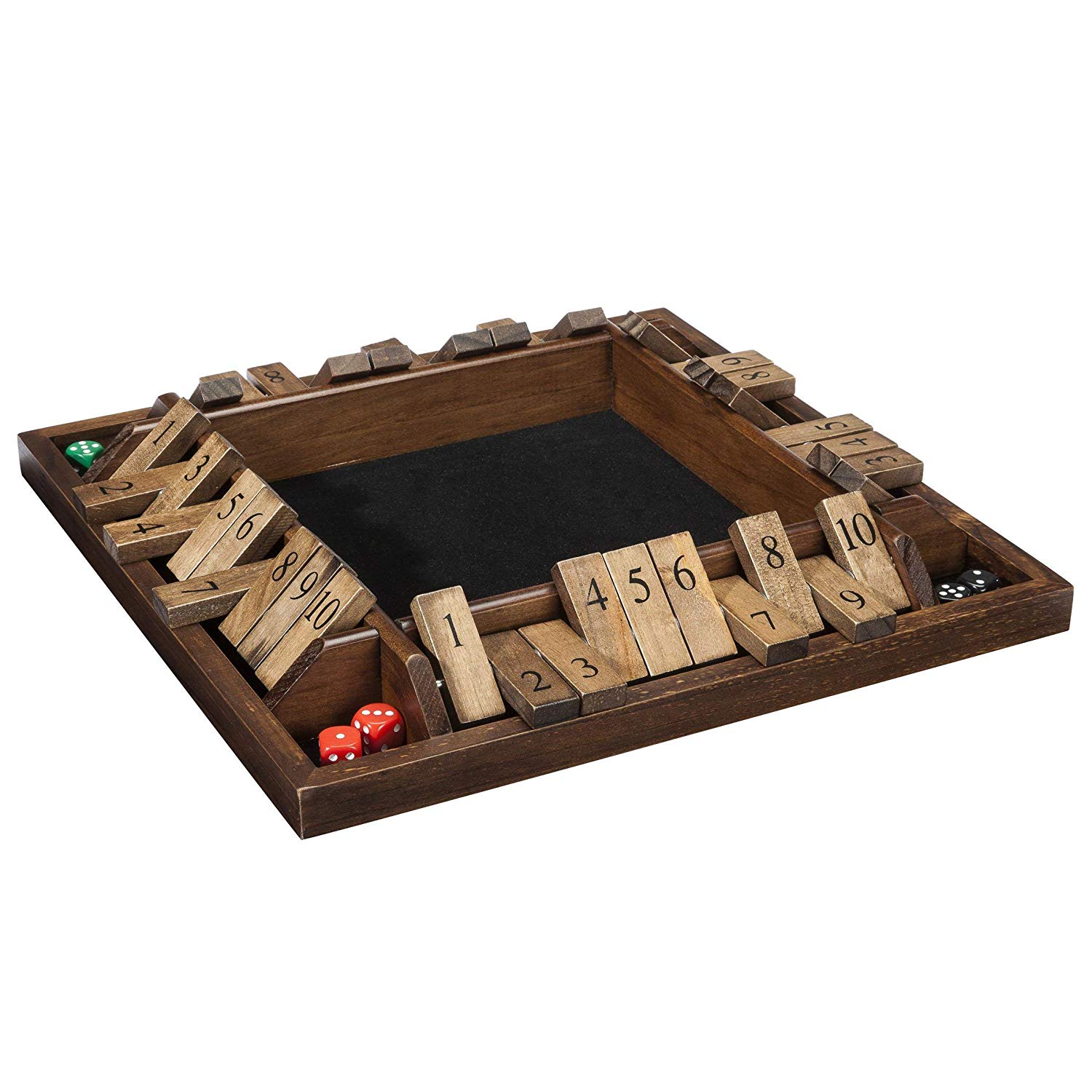 4-Player Shut The Box Wooden Board Game with Dice，wooden shut the box 