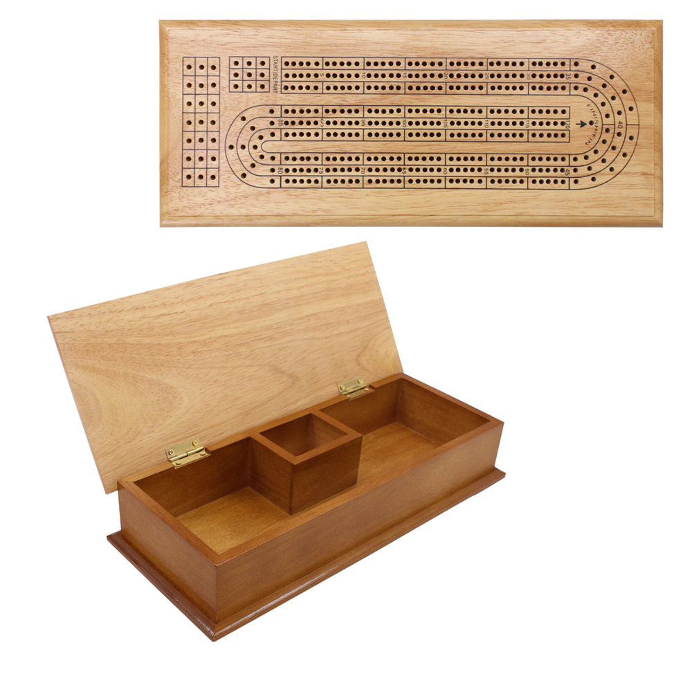 Wooden Cribbage Board Game with Metal Pegs And A Standard Deck of Playing Cards Solid Wood 3 Track Cribbage Board