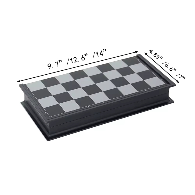  9.7"/12.6"/14" Magnetic Chess set with Folding Board Travel for Children and Adults Plastic Chess Case Glod and Silver Colored.
