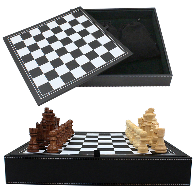 13 Inch Chess Board Game Leather Storage Box Tournament Chess Set PU Leather Case