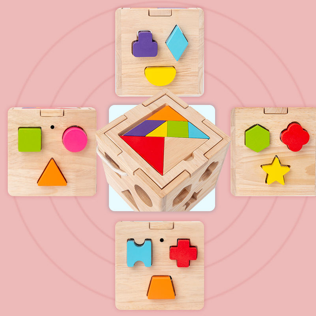 Wooden Tangram Montessori Educational Toddlers Toys for Kids baby early Learning Matching Shapes。