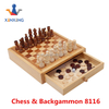 Theme Chess Draughts Backgammon Set Handmade Wooden Chess Box with Chess Pieces and Checkers