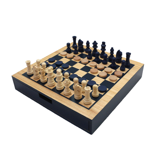  Chess Checkers 2 Games in 1 Custom Manufacturer 12" Wooden Game Set with Drawer Wooden Chess Board Chess Pieces Chessboard..