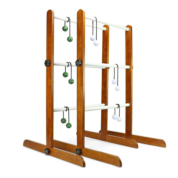  No Tool Assembly Ladder Toss Indoor Outdoor Game Set with 2 Wooden Ladders 6 Soft Rubber Bolo Balls and Travel Carrying Case