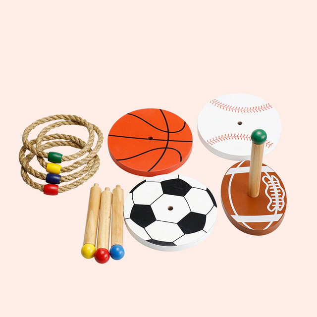  Sports Ball Shape Ring Toss Game Wood Game Yard Family Game for Kids And Adults