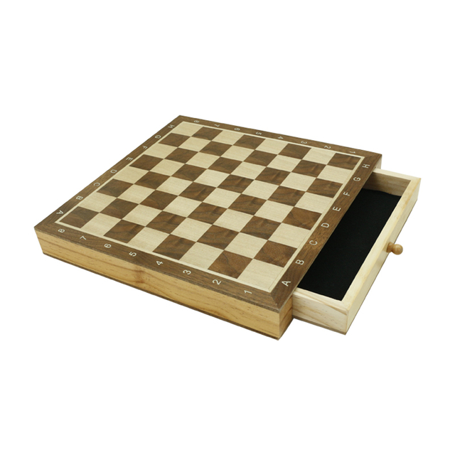 9.85" WOODEN CHESS & CHECKERS Storage Drawer 2 Extra Queen / Classic 2 in 1 Board Games