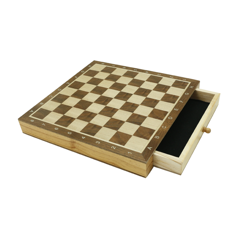 9.85" WOODEN CHESS & CHECKERS Storage Drawer 2 Extra Queen / Classic 2 in 1 Board Games