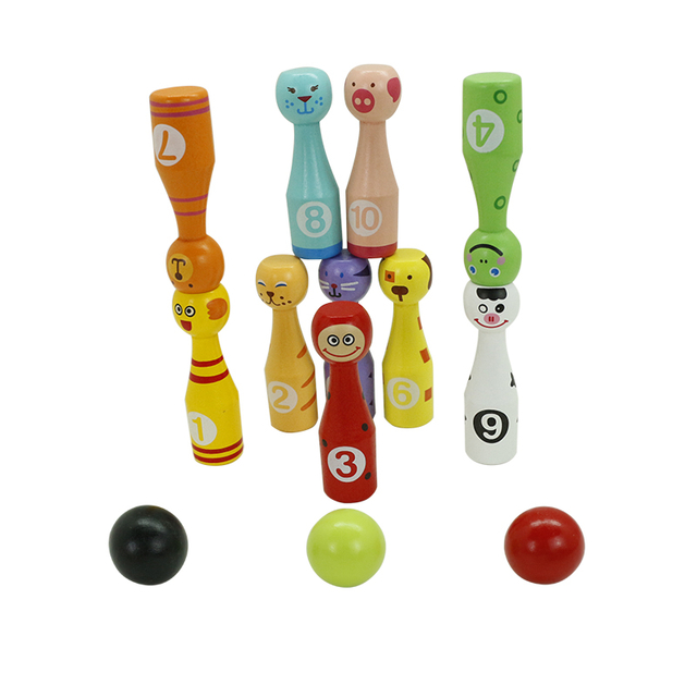 Carton Custom Colorful Bowling Set Pins With Wooden Balls for Indoor & Outdoor Sports Bowling Games