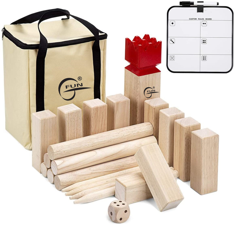 Solid wooden kubb game Viking Chess with Red Head for Outdoor Game