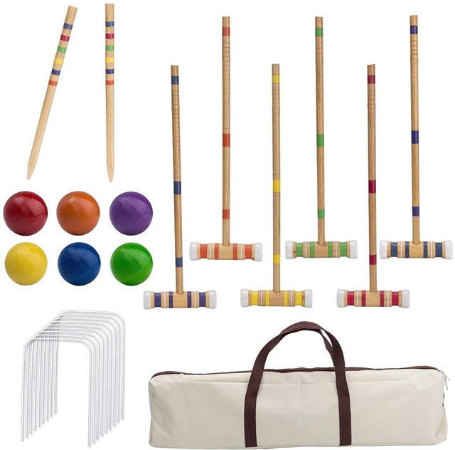 Six-Player Croquet Set with Wooden Mallets, Colored Balls, Sturdy Carrying Bag for Adults &Kids, Perfect for Lawn,Backyard,Park And More.