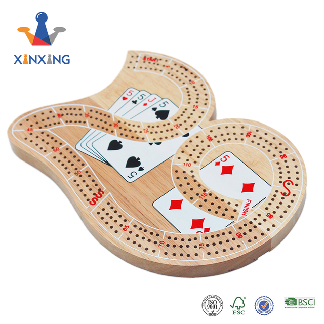 Hot selling Cribbage Children score board game 3- track runway Cribbage wooden board game with plastic pegs