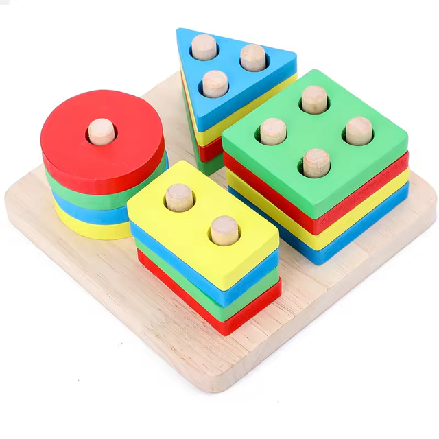 Geometric Wooden Column Children's Educational Toy Cognitive Building Blocks Matching Puzzle Jigsaw Game