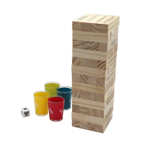 Unisex Tumbling Tower Block Party Game Set 52 Wood Blocks with Fun Tasks & Glass Cups Customizable Entertainment for All Ages